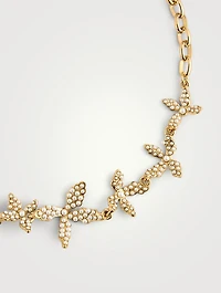 Crystal Pearl Flower Chain Necklace