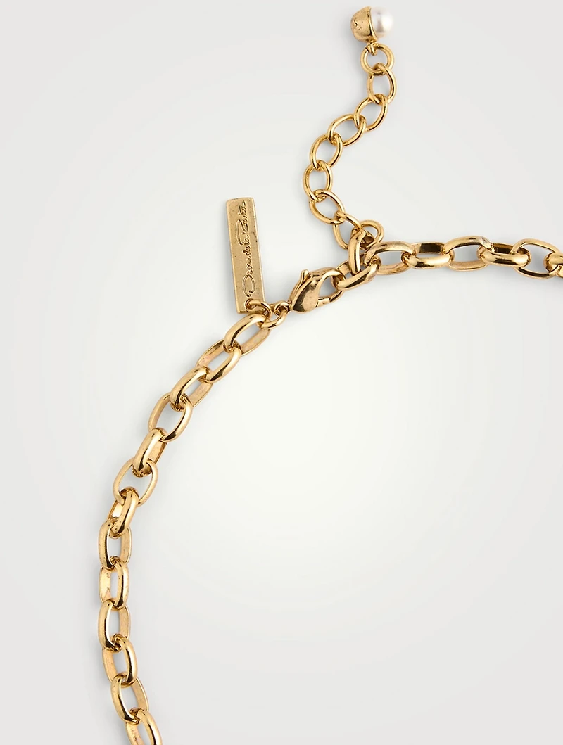 Crystal Pearl Flower Chain Necklace