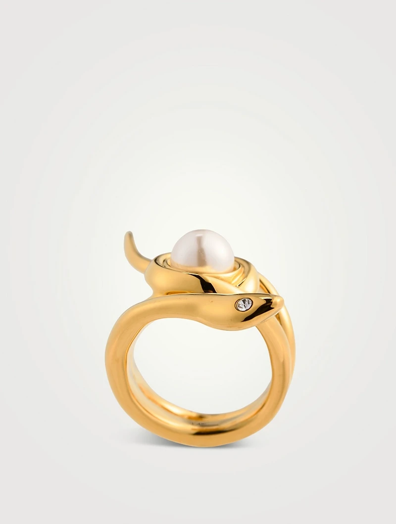 Faux Pearl Snake Ring
