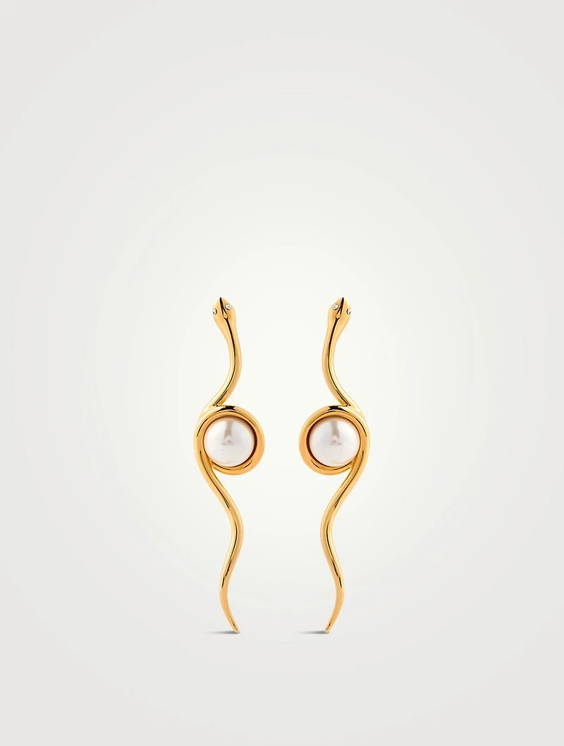 Faux Pearl Snake Earrings