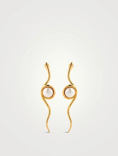 Faux Pearl Snake Earrings