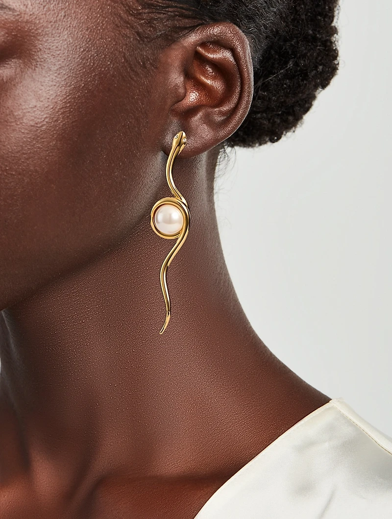 Faux Pearl Snake Earrings