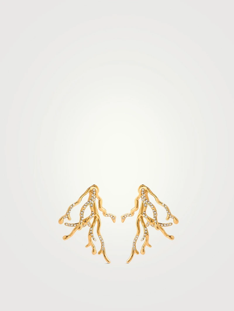 Coral Long Earrings With Crystal