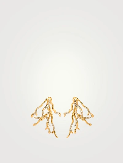 Coral Long Earrings With Crystal