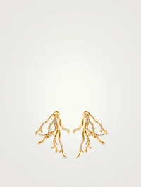 Coral Long Earrings With Crystal