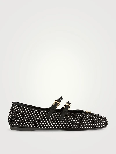 Crystal Suede Mary Jane Ballet Flats