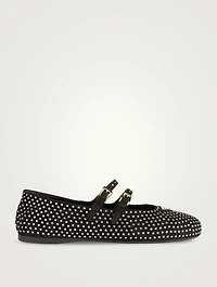 Crystal Suede Mary Jane Ballet Flats