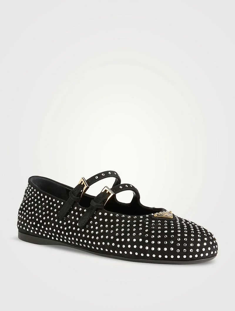 Crystal Suede Mary Jane Ballet Flats