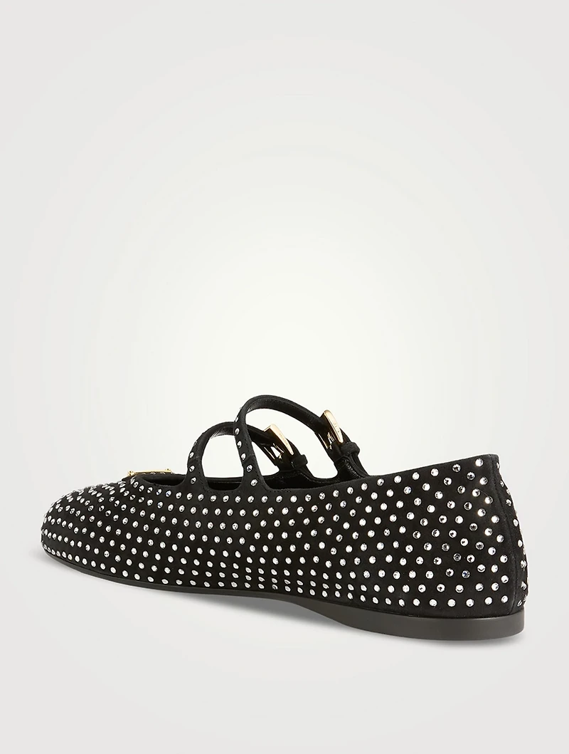 Crystal Suede Mary Jane Ballet Flats