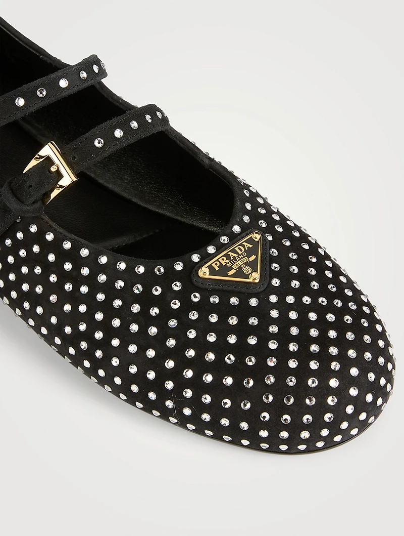 Crystal Suede Mary Jane Ballet Flats