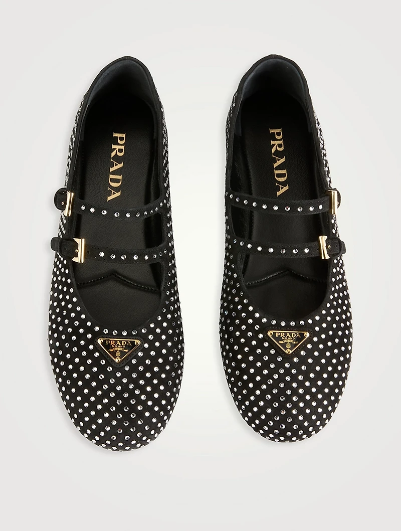 Crystal Suede Mary Jane Ballet Flats