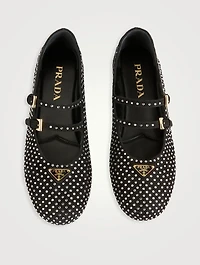 Crystal Suede Mary Jane Ballet Flats