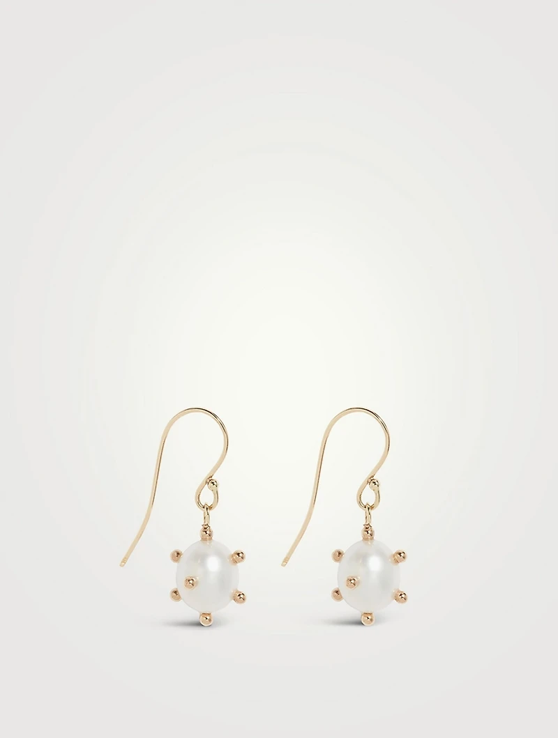 Recycled 14K Gold Oval Pearl Drop Earrings