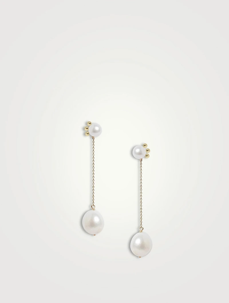 14K Gold Pearl Linear Drop Earrings