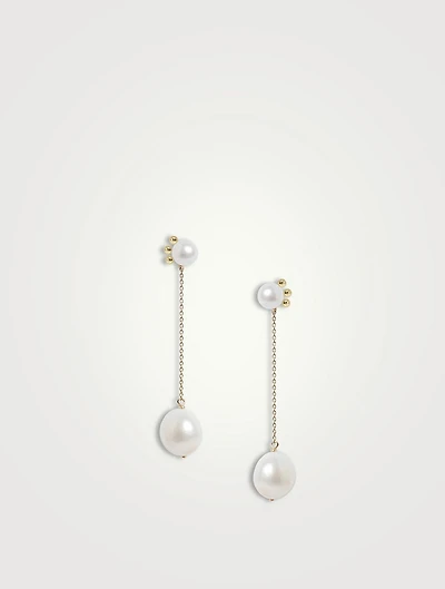 14K Gold Pearl Linear Drop Earrings
