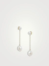 14K Gold Pearl Linear Drop Earrings