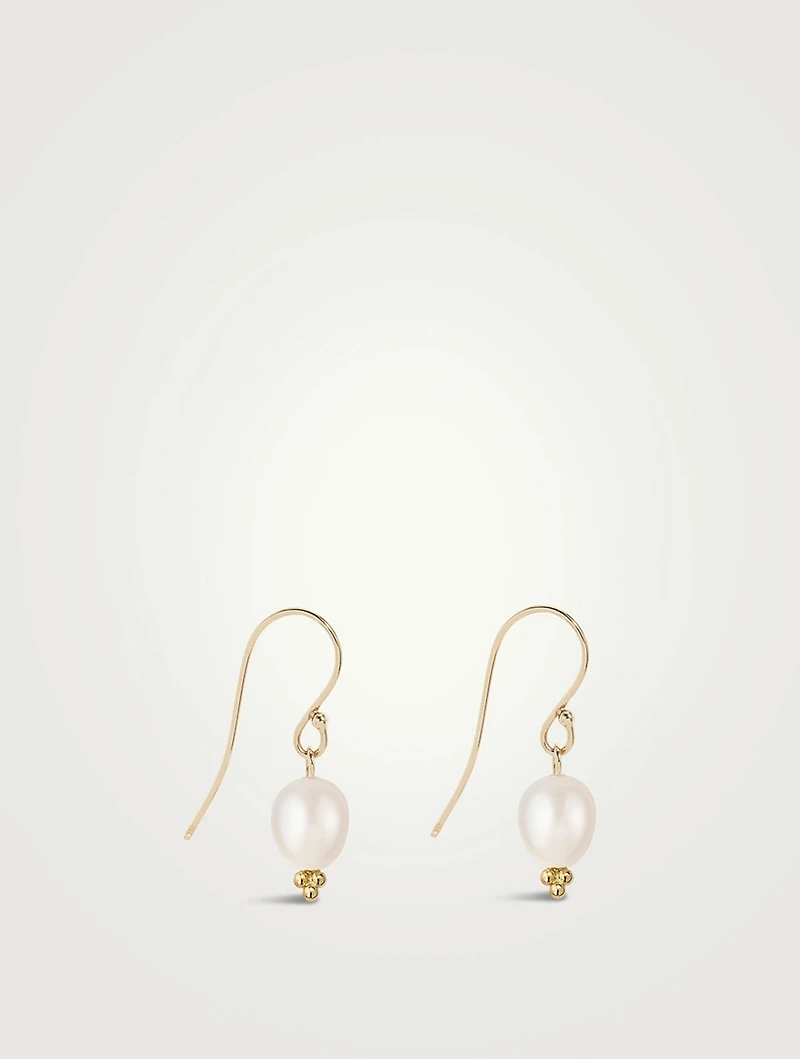 Recycled 14K Gold Oval Pearl Hook Earrings