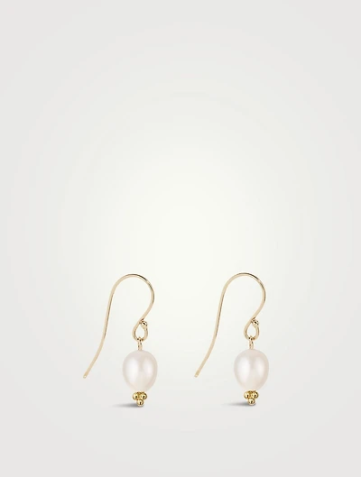 Recycled 14K Gold Oval Pearl Hook Earrings