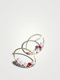 Recycled 14K Gold Oval Nested Pearl And Ruby Earrings