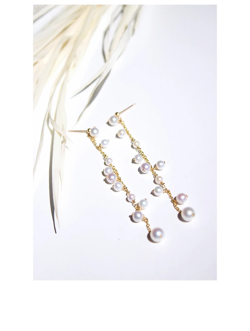 14K Gold Pearl Bubble Drop Earrings