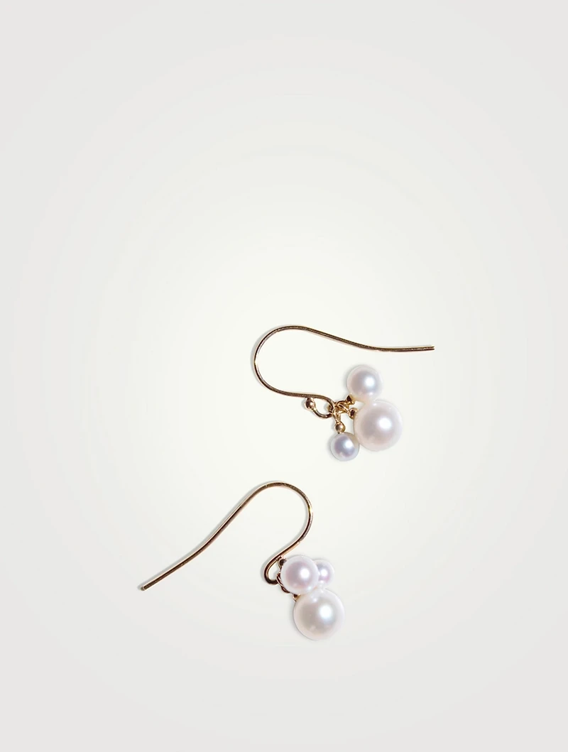 Recycled 14K Gold Triple Pearl Dangle Earrings
