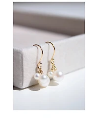 Recycled 14K Gold Triple Pearl Dangle Earrings