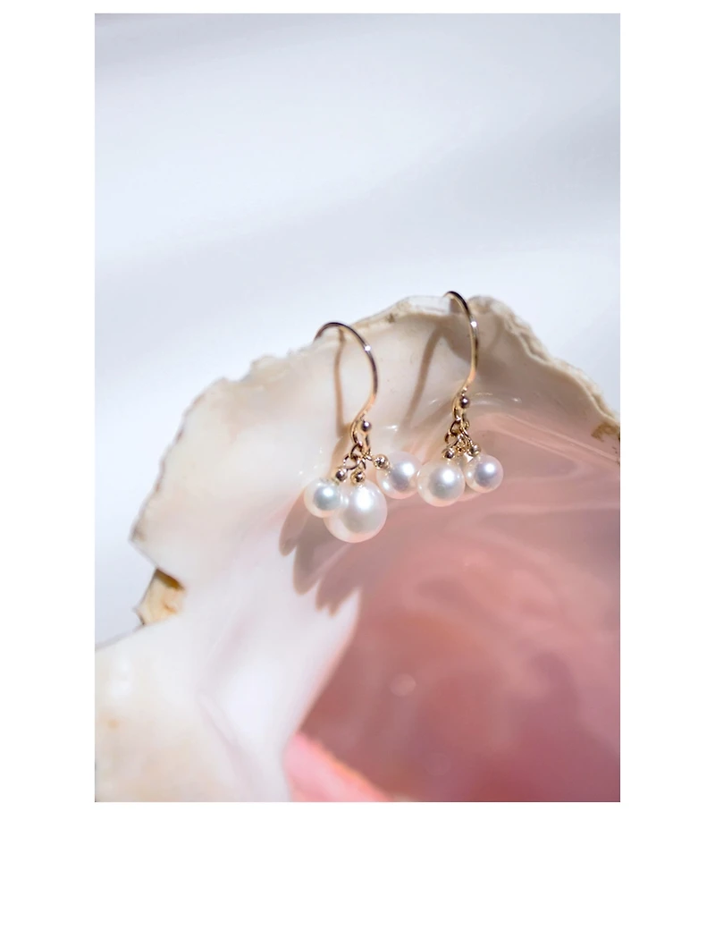 Recycled 14K Gold Triple Pearl Dangle Earrings