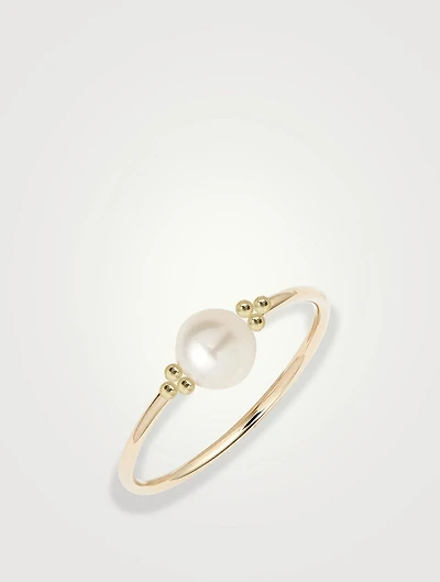 Recycled 14K Gold Pearl Trio Bead Ring