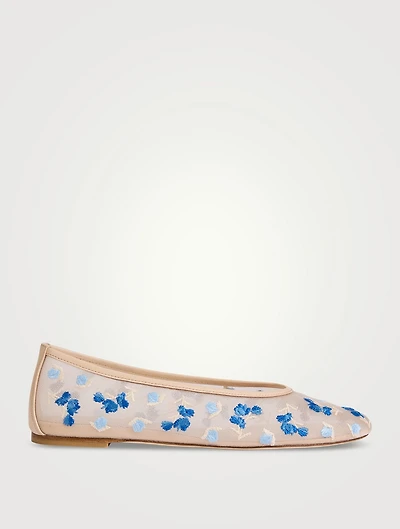 Bareitall Floral-Embroidered Mesh Ballet Flats