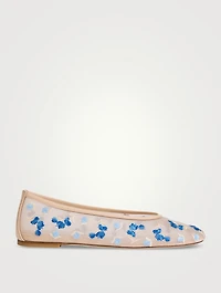 Bareitall Floral-Embroidered Mesh Ballet Flats