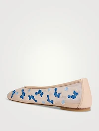 Bareitall Floral-Embroidered Mesh Ballet Flats