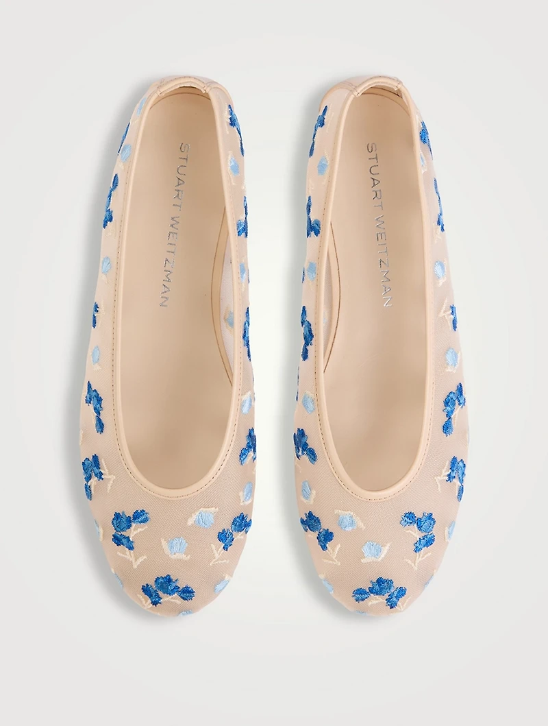 Bareitall Floral-Embroidered Mesh Ballet Flats