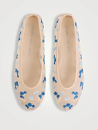 Bareitall Floral-Embroidered Mesh Ballet Flats