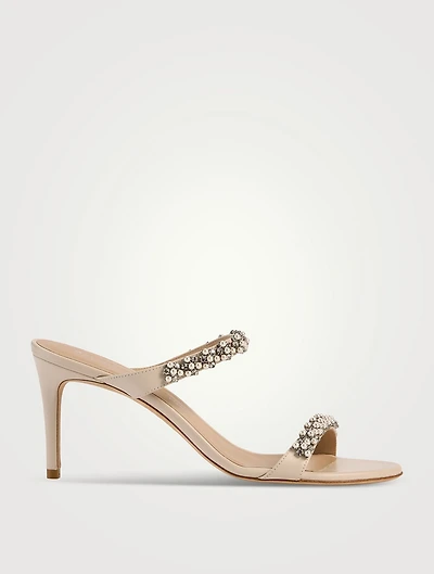 Crystal-Embellished Leather Mules