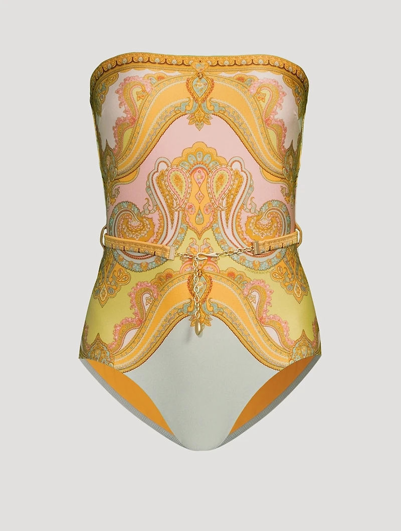 Maxine Strapless One-Piece Swimsuit Paisley Print