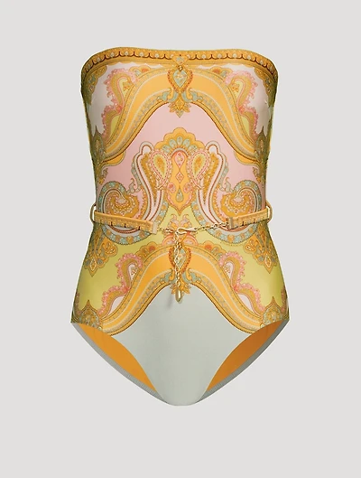 Maxine Strapless One-Piece Swimsuit Paisley Print