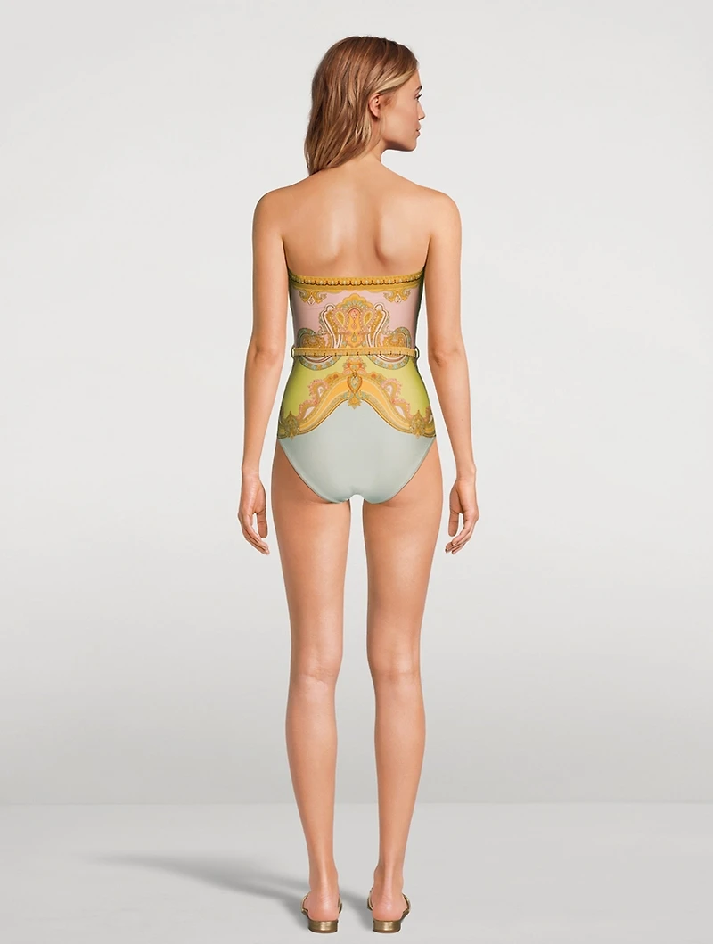 Maxine Strapless One-Piece Swimsuit Paisley Print