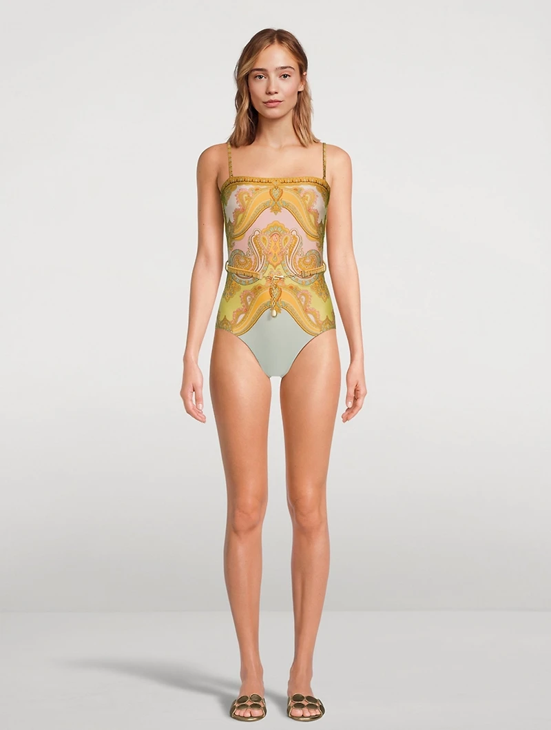 Maxine Strapless One-Piece Swimsuit Paisley Print