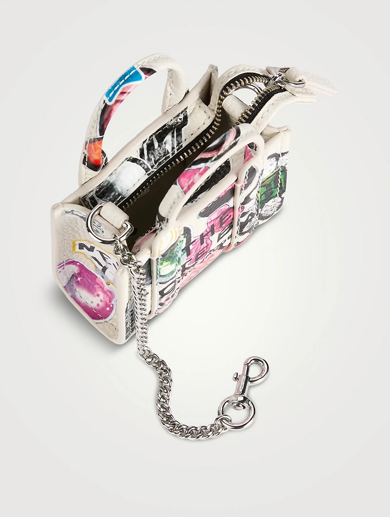 The Nano Leather Tote Bag Charm In Sticker Print
