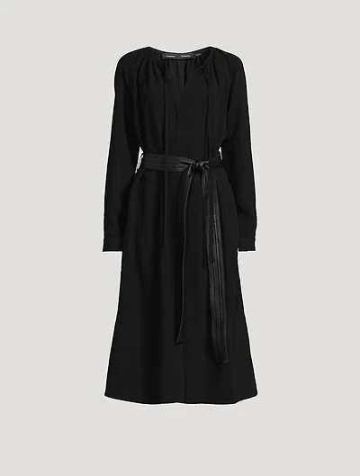 Enya Belted Double Crêpe Midi Dress