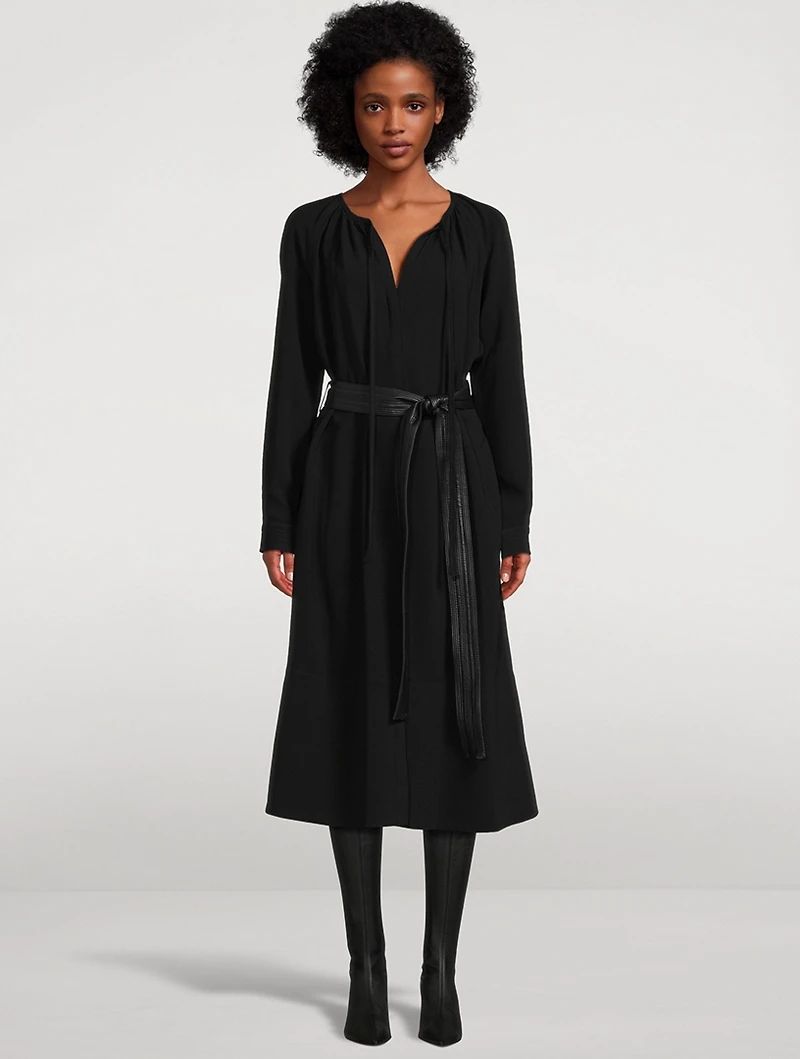 Enya Belted Double Crêpe Midi Dress