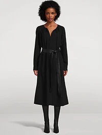 Enya Belted Double Crêpe Midi Dress