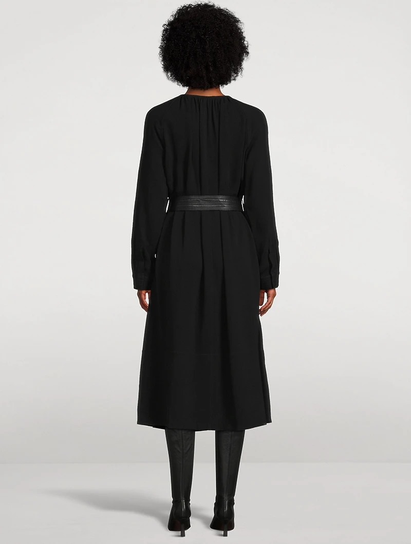 Enya Belted Double Crêpe Midi Dress