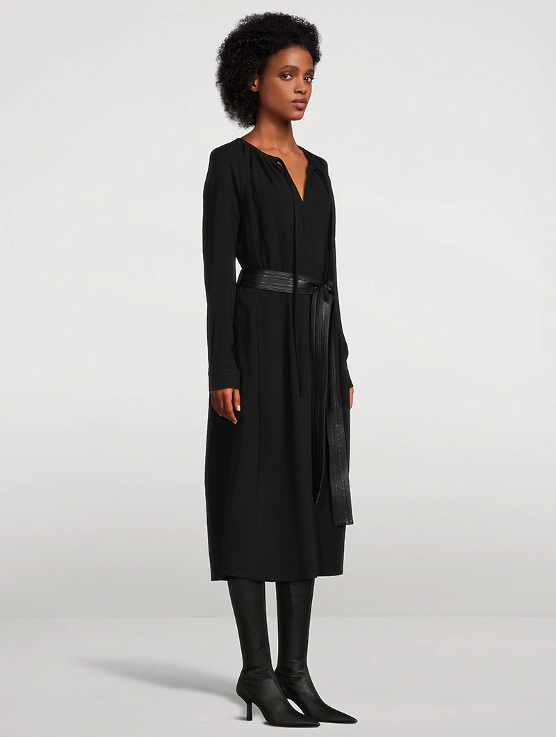 Enya Belted Double Crêpe Midi Dress