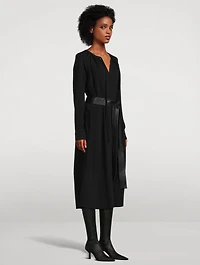 Enya Belted Double Crêpe Midi Dress