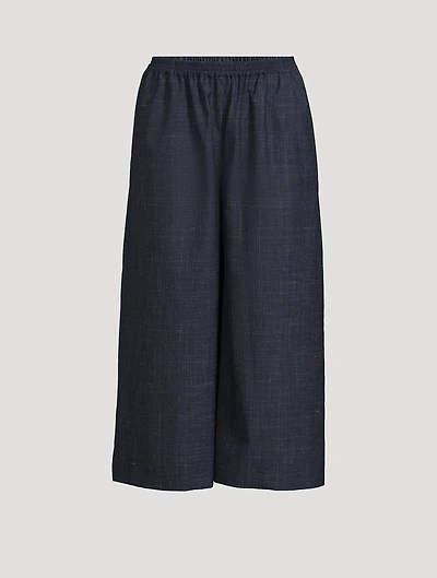 Cropped Wide-Leg Wool Linen Trousers