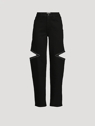Aubrey Embellished Cut-Out Straight Jeans