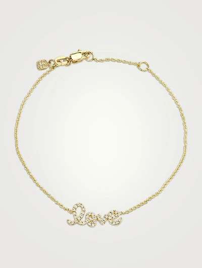 14K Gold Mini Micro "Love" Bracelet With Pavé Diamonds