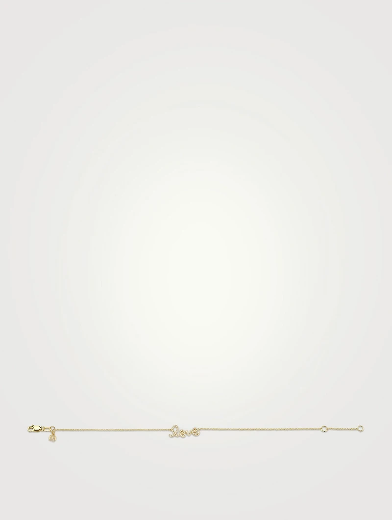 14K Gold Mini Micro "Love" Bracelet With Pavé Diamonds