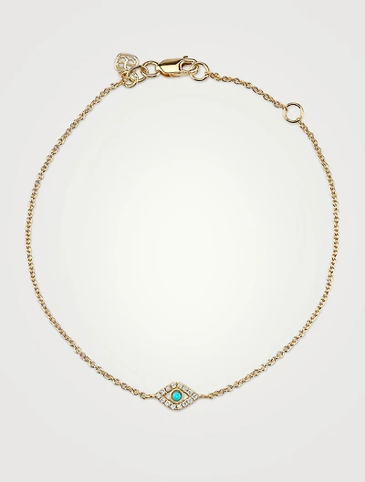 Small Gold Bezel Evil Eye Bracelet With Turquoise And Diamonds